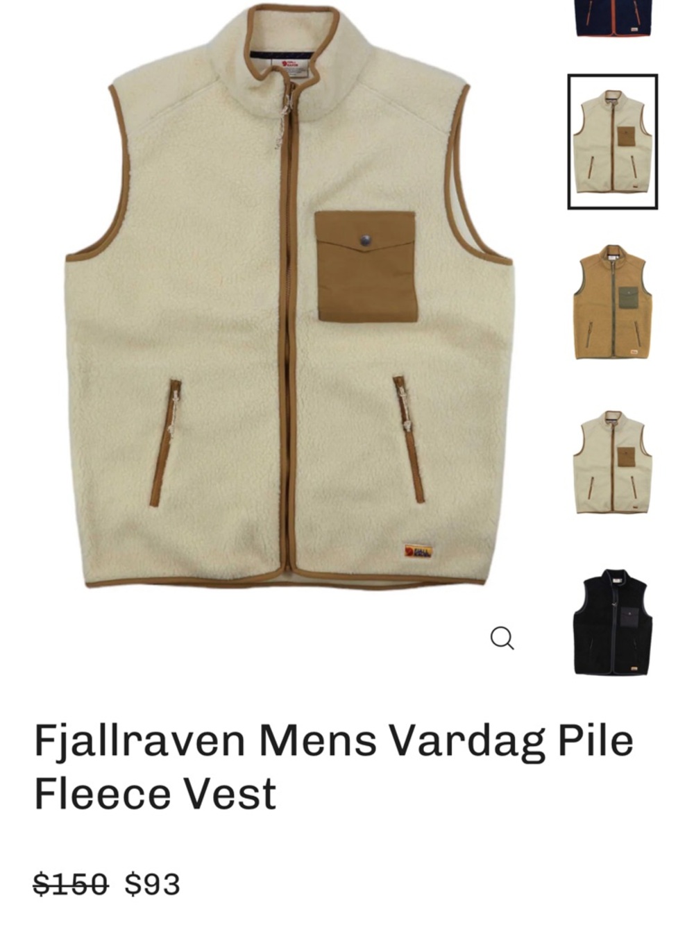 Fjallraven Men’s Vardag Pile Fleece Vest in Cream with Tan Trim